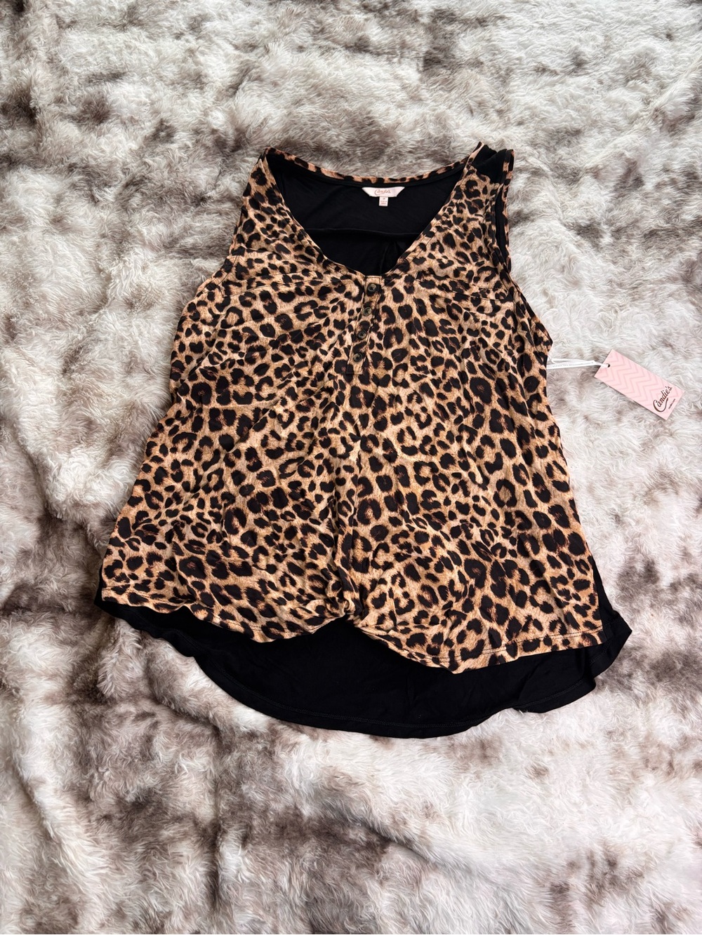 Candie's Leopard Print Layered V-Neck Tank - Black & Tan